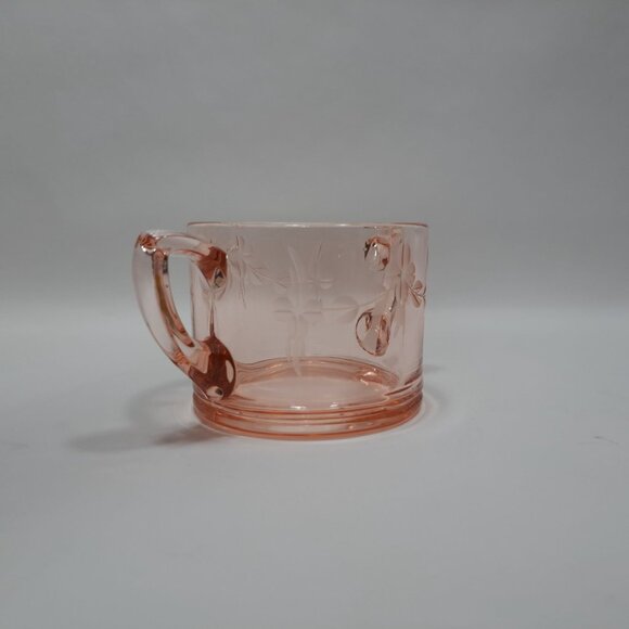 Pink Depression Double Handled Open Sugar Bowl Etched Floral Decor 30s Vintage - Picture 4 of 10